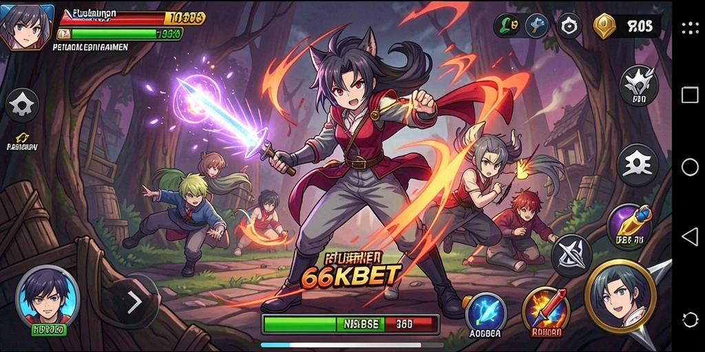 Screenshot gameplay 66KBET menampilkan aksi seru dalam dunia Anime.