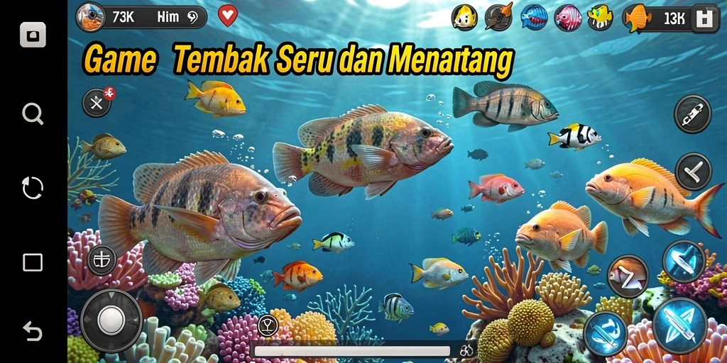 Tangkapan layar dari gameplay menarik Tembak Ikan di 73K.