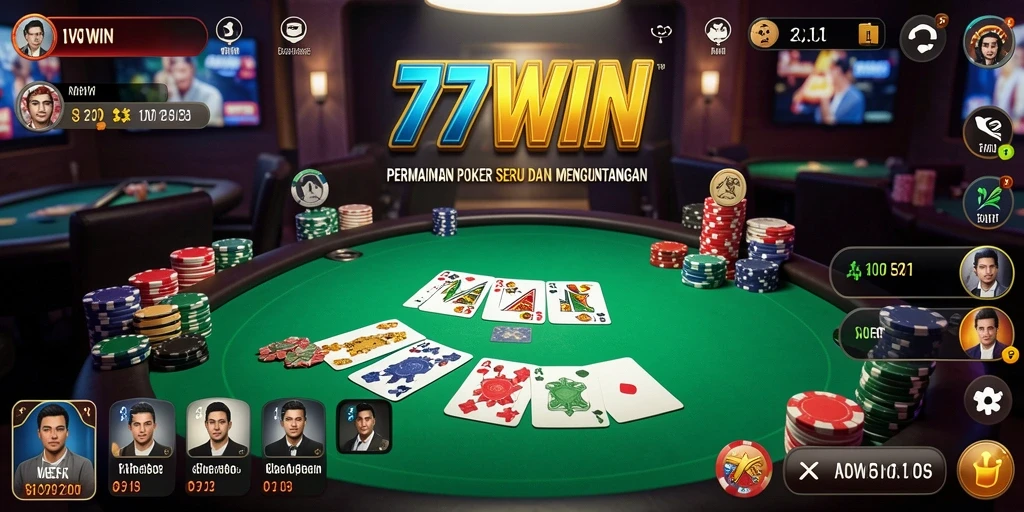 Screenshot gameplay 77WIN yang menampilkan aksi Poker yang menegangkan.