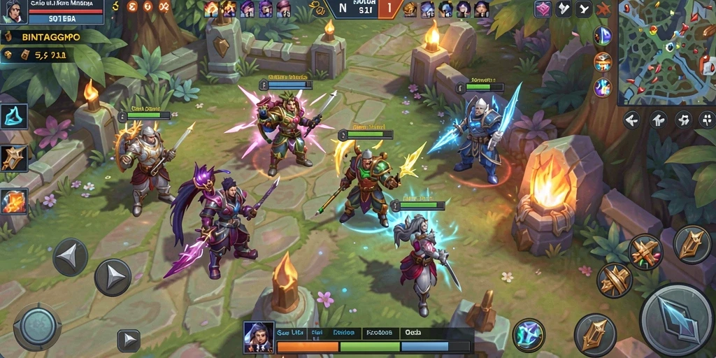 Screenshot BINTANGMPO menampilkan aksi seru dalam pertempuran MOBA.