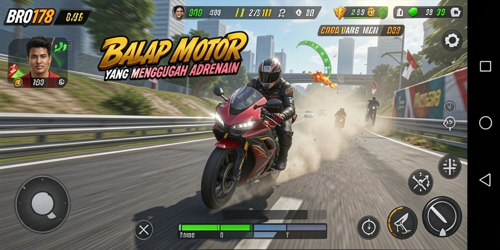 Gameplay seru dan mendebarkan dalam balapan motor.