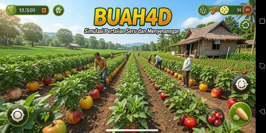 Tangkapan layar BUAH4D menampilkan gameplay berkebun yang menyenangkan dan interaktif.