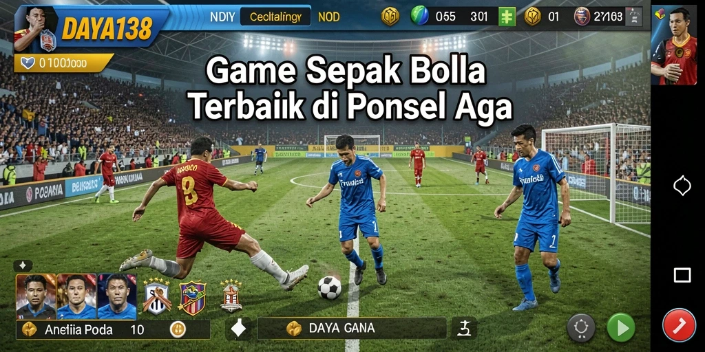 Tampilan gameplay sepak bola yang penuh aksi.
