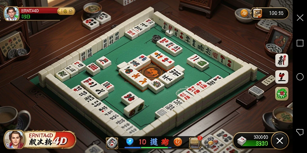 Tampilkan gameplay seru ERNITA4D dengan ubin Mahjong berwarna-warni.