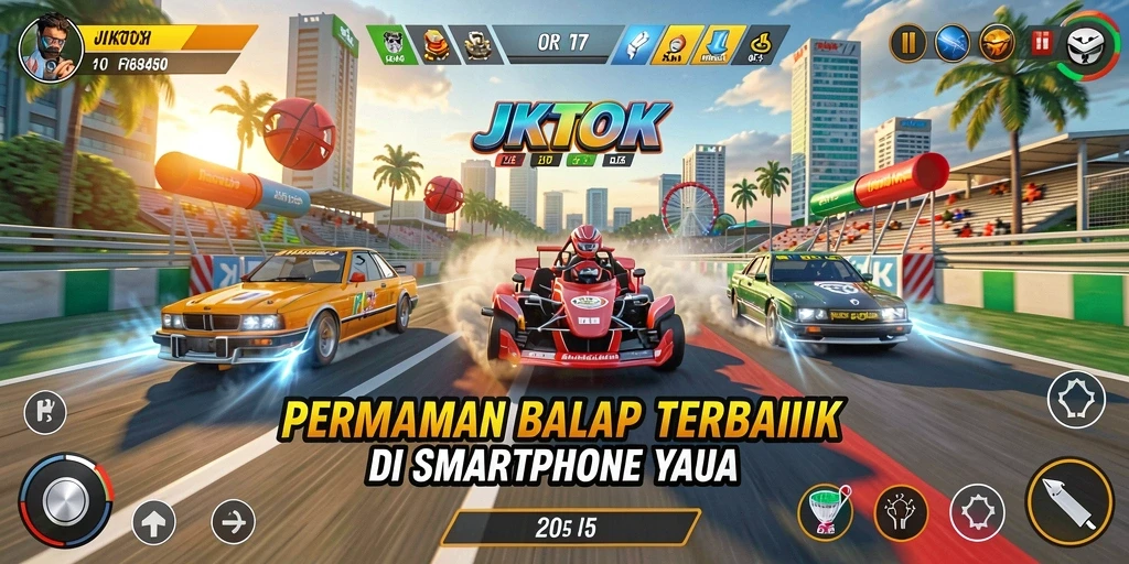 Gameplay balapan seru dengan mobil yang menawan di JKTOK.
