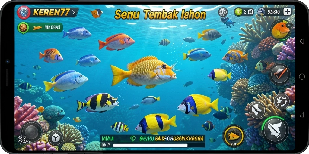 Tampilan gameplay seru KEREN77 dalam menembak ikan.