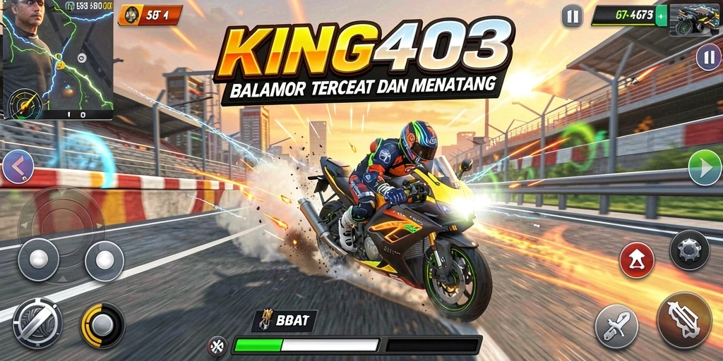 Screenshot utama KING403 menampilkan aksi balapan motor yang mendebarkan.