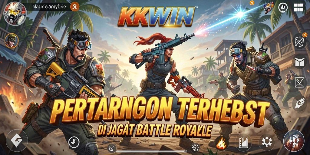 Tampilan mendebarkan dari gameplay <strong>KKWIN</strong> dalam pertempuran Battle Royale.