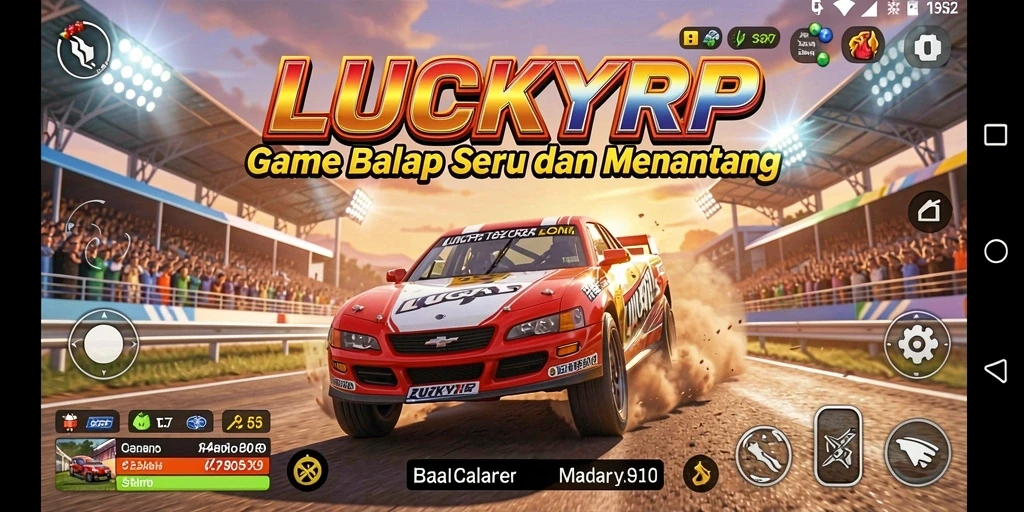 Tampilan gameplay seru di LUCKYRP dengan balapan yang intens.