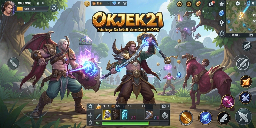 Screenshot dari gameplay yang penuh aksi di dunia OKJEK21 MMORPG.