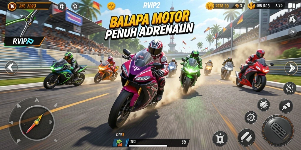 Tampilan menarik dari gameplay balapan motor RVIP2.
