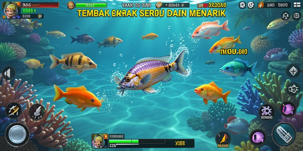 Tampilan gameplay seru dari X88 saat menembak ikan.