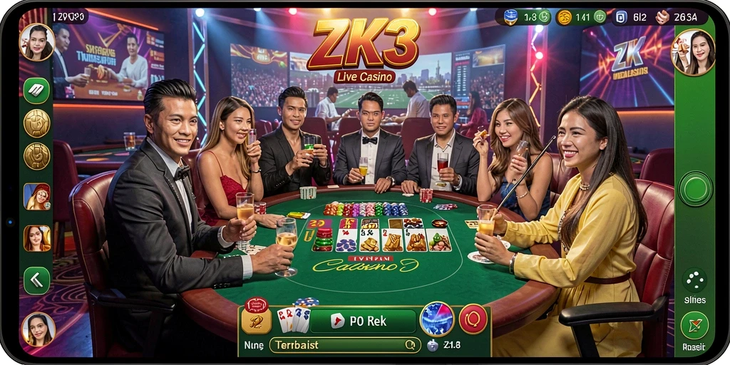 Tampilan menarik dari permainan Live Casino di aplikasi ZK3.